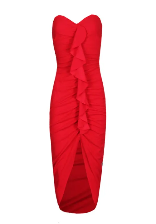 Red Bardot Frill Detail Midi Dress sold by AX Paris product image thumbnail 4