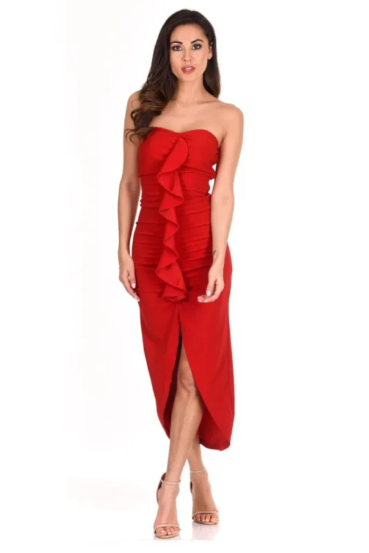Red Bardot Frill Detail Midi Dress sold by AX Paris