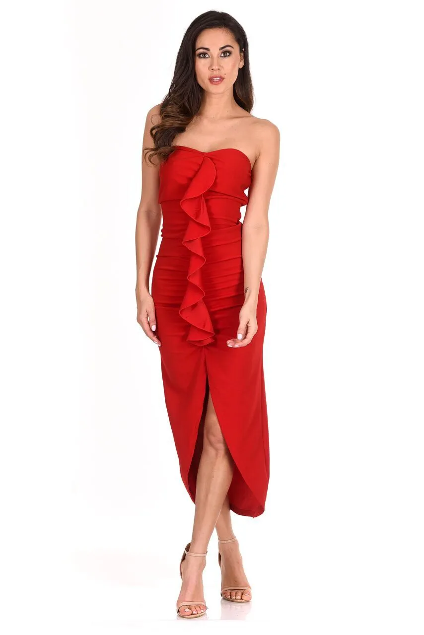 Red Bardot Frill Detail Midi Dress sold by AX Paris