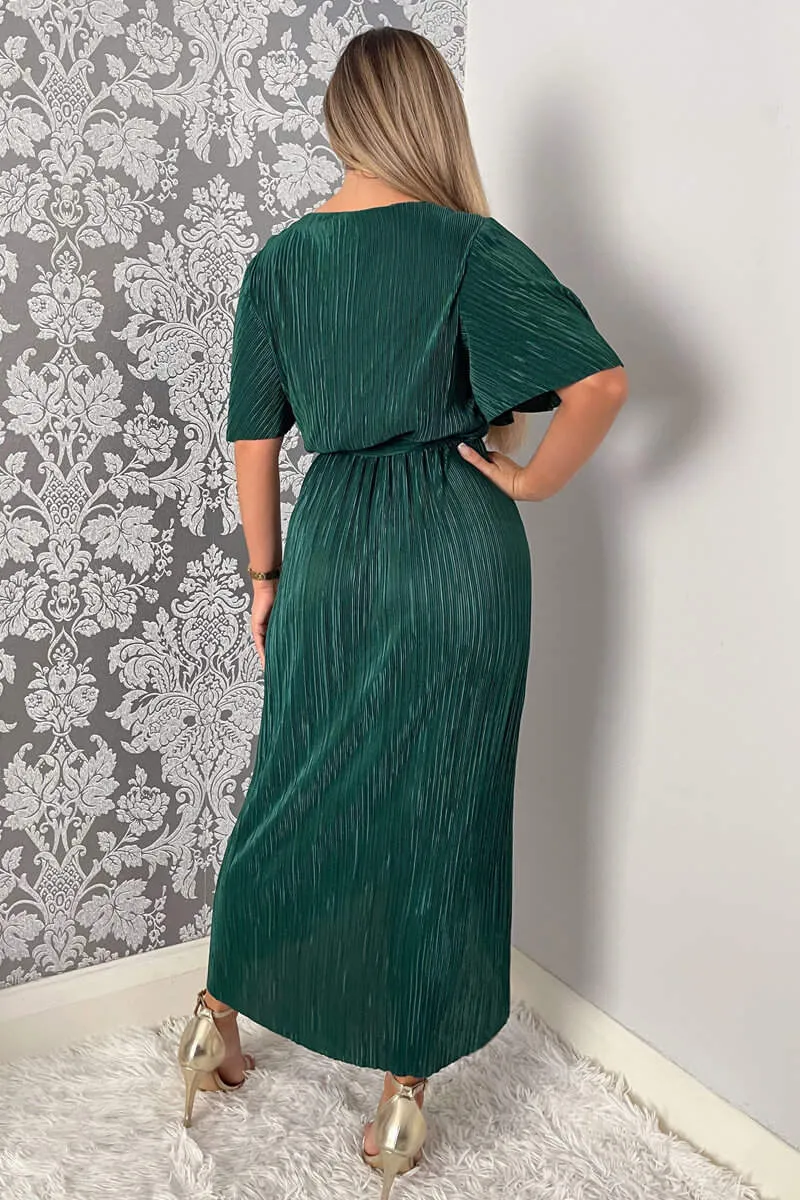 Green Wrap Top Belted Short Sleeve Plisse Midi Dress sold by AX Paris product image thumbnail 2