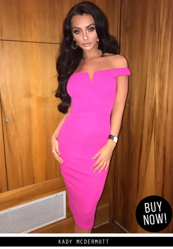 Fuchsia Bardot Bodycon Dress sold by AX Paris