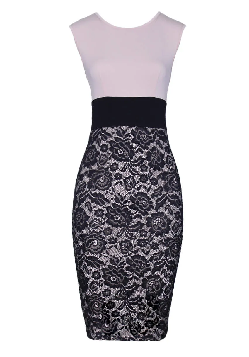 Nude and Black 2 in 1 Midi Dress sold by AX Paris product image thumbnail 4