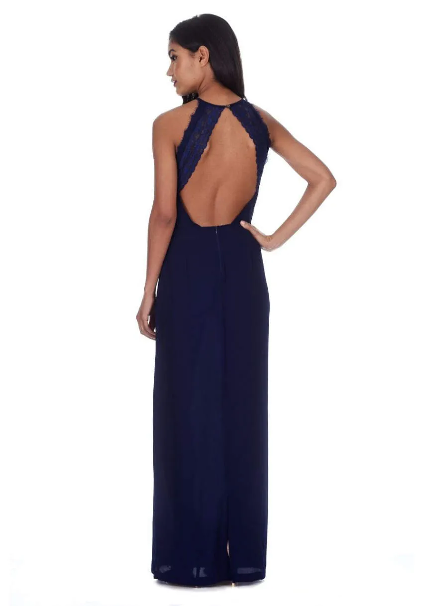 Navy Halterneck Strappy Lace Detail Maxi Dress sold by AX Paris product image thumbnail 3