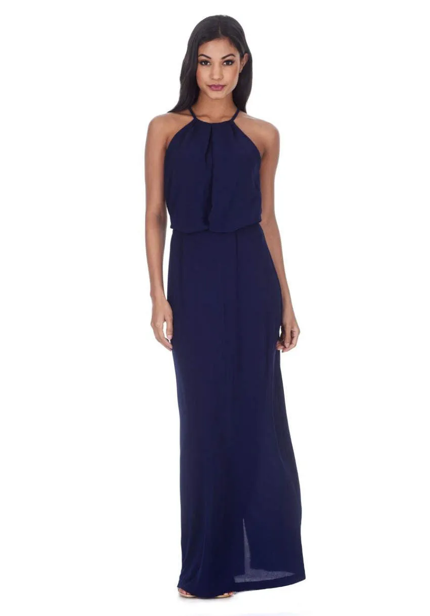 Navy Halterneck Strappy Lace Detail Maxi Dress sold by AX Paris