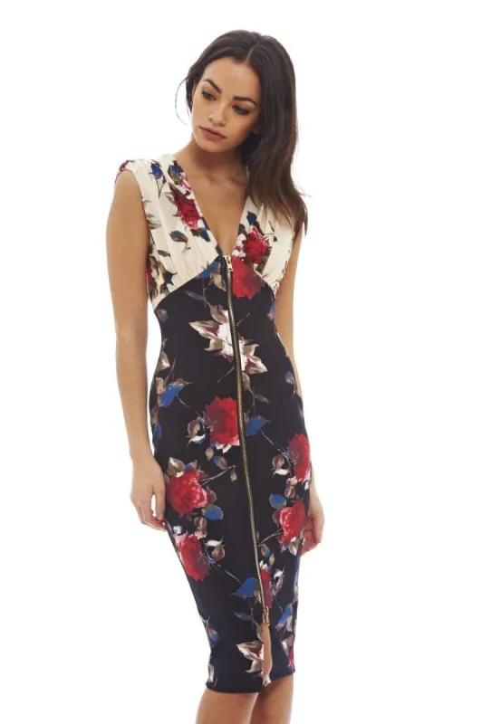 Flower Print Bodycon Zip Dress sold by AX Paris