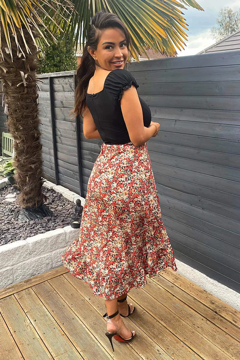 Red Printed Wrap 2 in 1 Midi Dress sold by AX Paris product image thumbnail 4