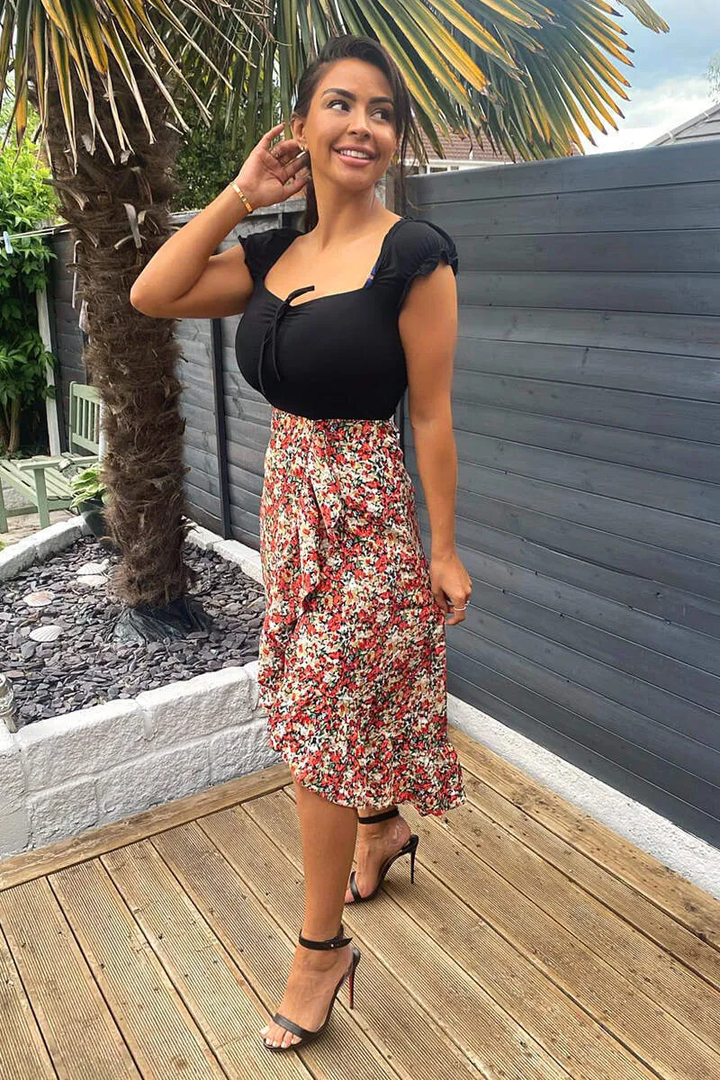 Red Printed Wrap 2 in 1 Midi Dress sold by AX Paris product image thumbnail 3