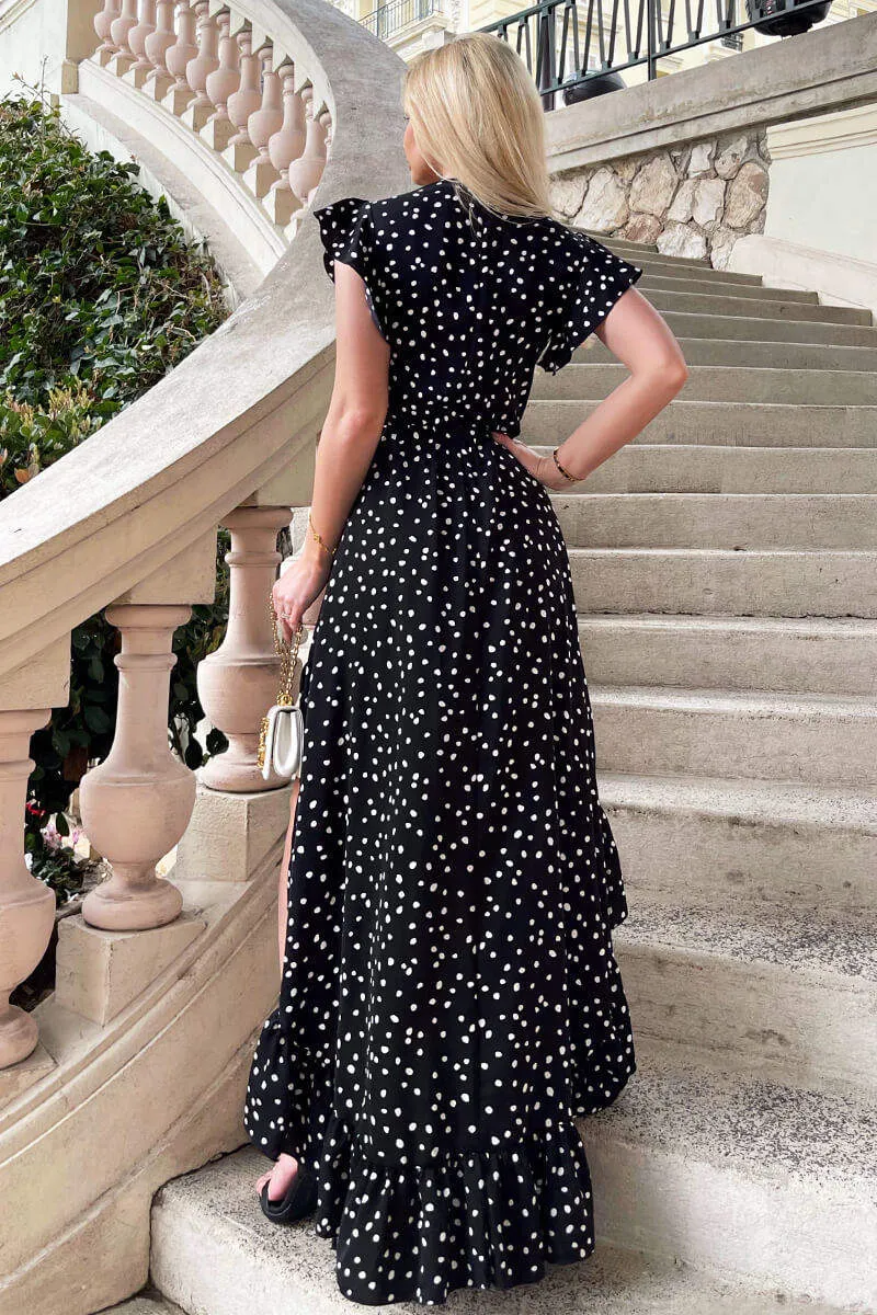 Black And White Polka Dot Wrap Over Top Frill Hem Midi Dress sold by AX Paris product image thumbnail 5