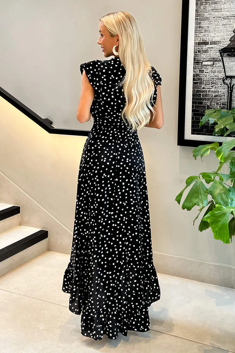 Black And White Polka Dot Wrap Over Top Frill Hem Midi Dress sold by AX Paris product image thumbnail 2