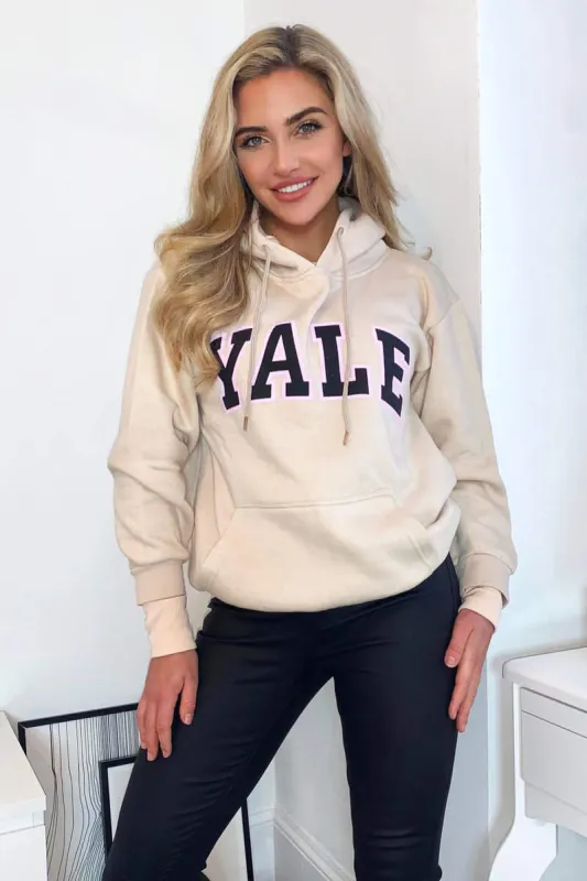 Stone YALE Printed Hoodie sold by AX Paris