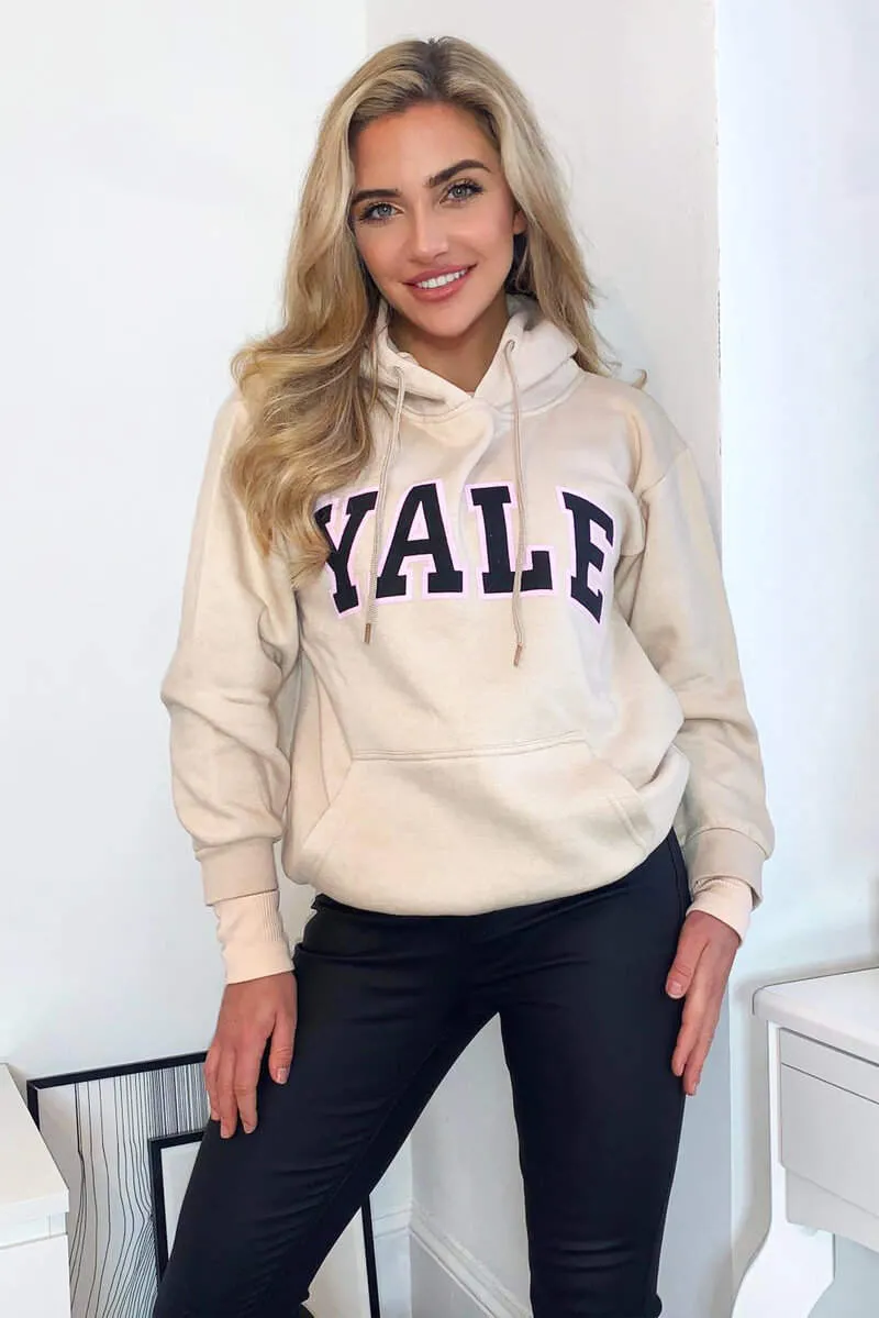 Stone YALE Printed Hoodie sold by AX Paris