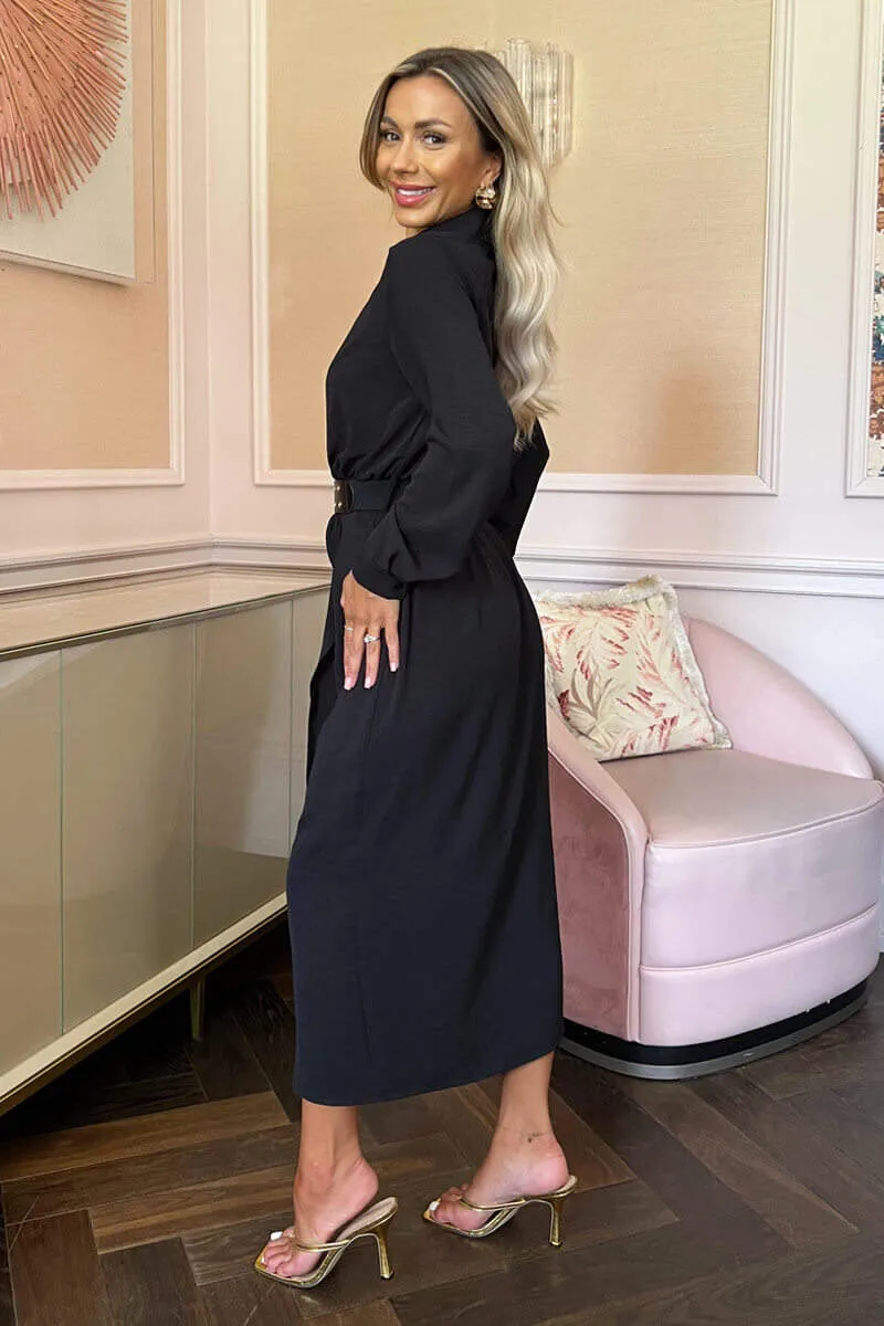Black Belted Wrap Midi Shirt Dress sold by AX Paris product image thumbnail 4