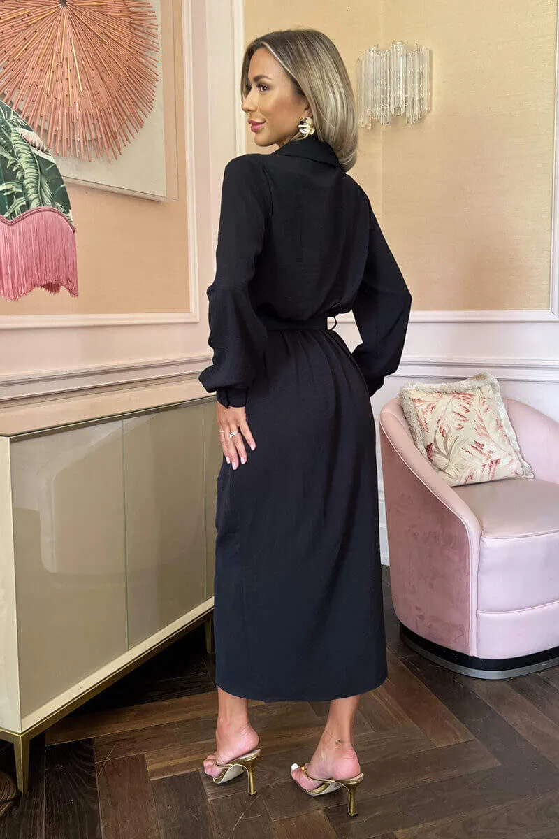 Black Belted Wrap Midi Shirt Dress sold by AX Paris product image thumbnail 5