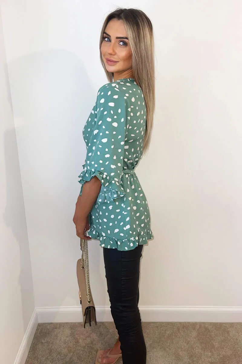 Green Printed Frill Sleeve Wrap Top sold by AX Paris product image thumbnail 3