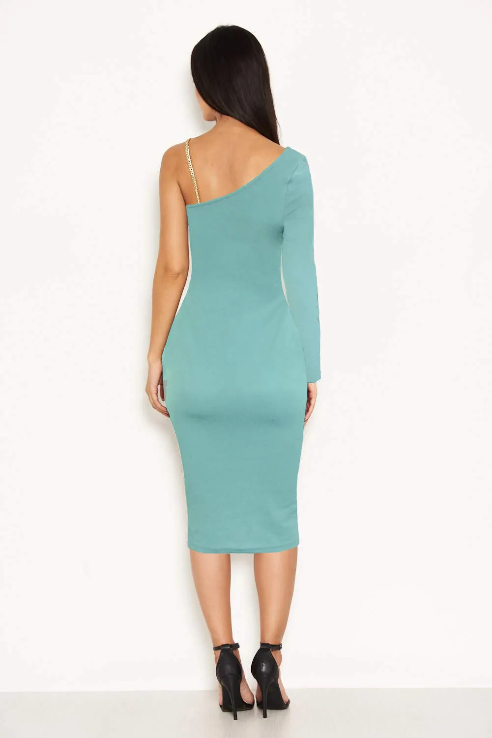 Duck Egg One Shoulder Dress With Gold Detail sold by AX Paris product image thumbnail 3