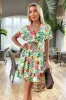 Green Floral Print Short Sleeve V Neck Mini Dress sold by AX Paris