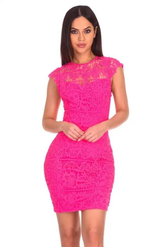 Cerise Crochet Detail Mini Dress made by AX Paris