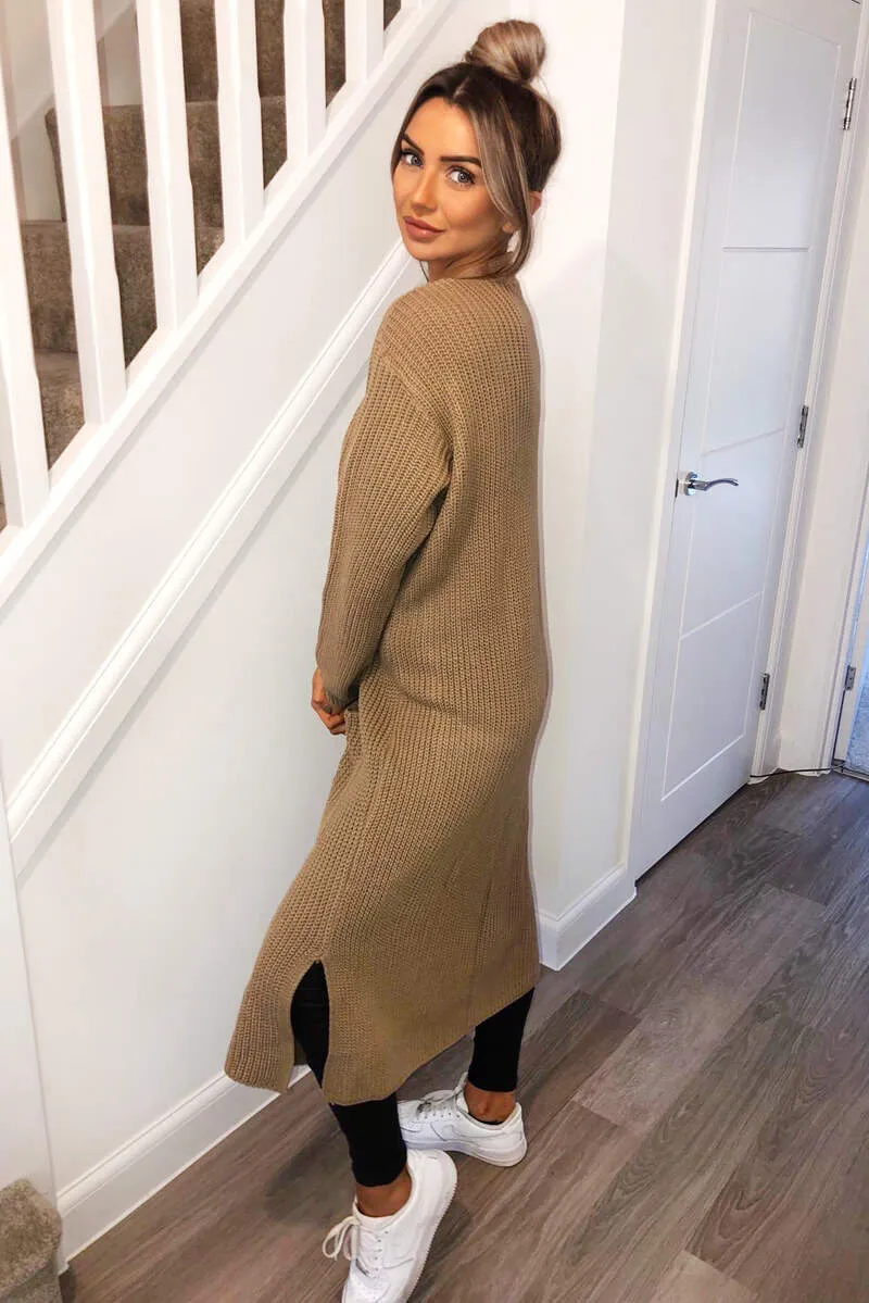 Camel Long Line Cardigan sold by AX Paris product image thumbnail 4