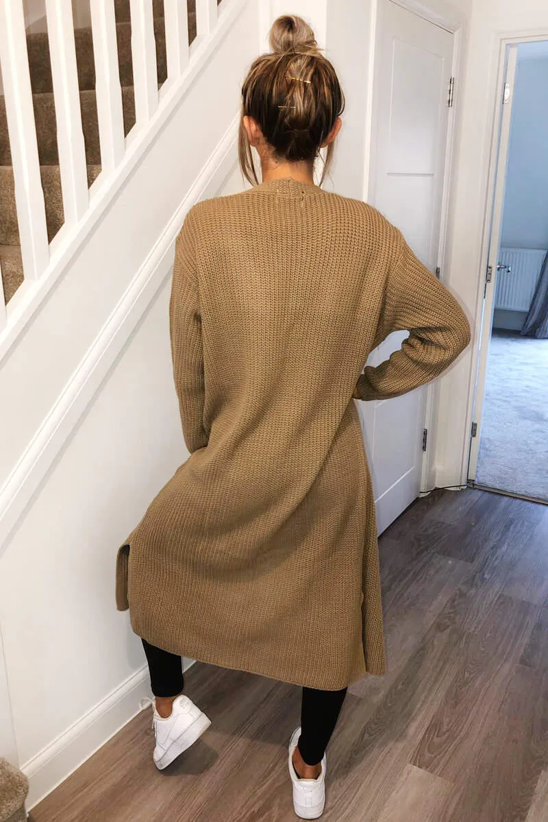 Camel Long Line Cardigan sold by AX Paris product image thumbnail 5