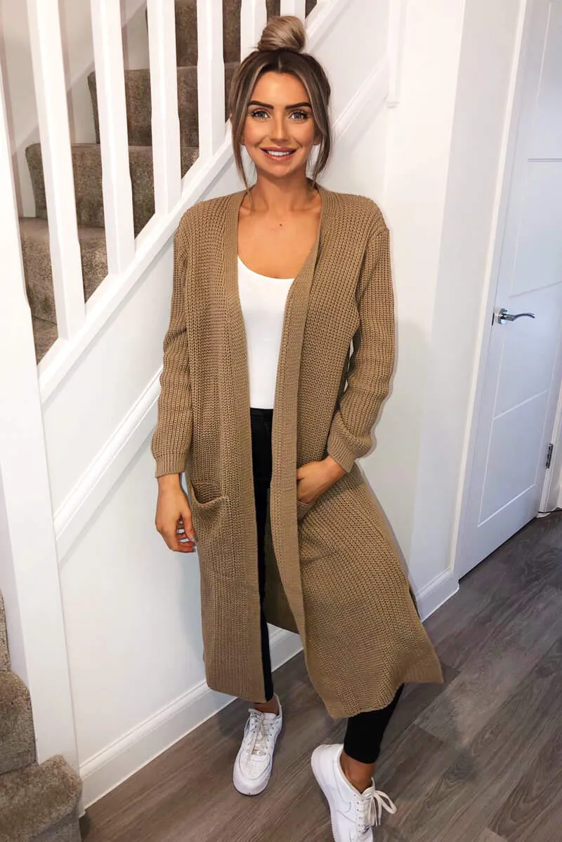 Camel Long Line Cardigan sold by AX Paris product image thumbnail 3