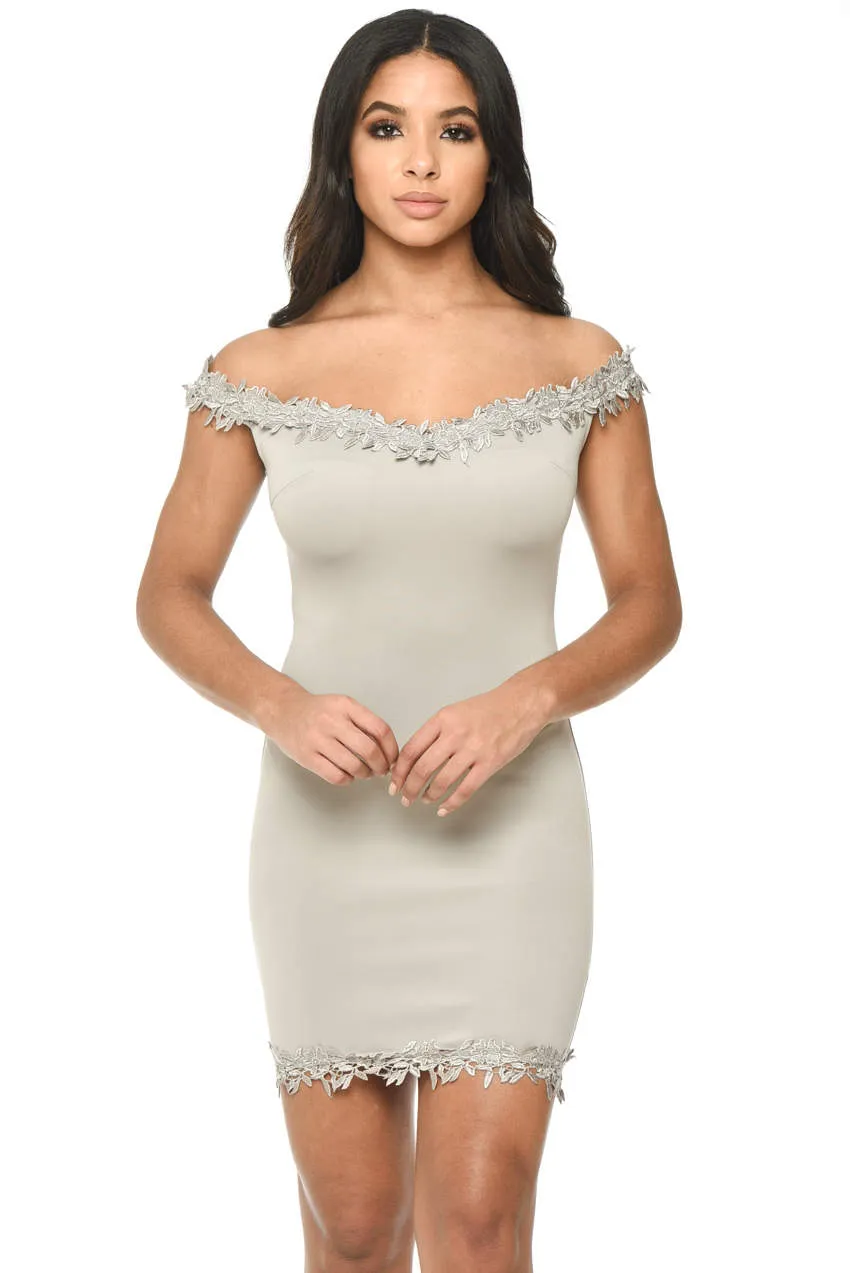 Grey Bardot Mini With Lace Detail sold by AX Paris