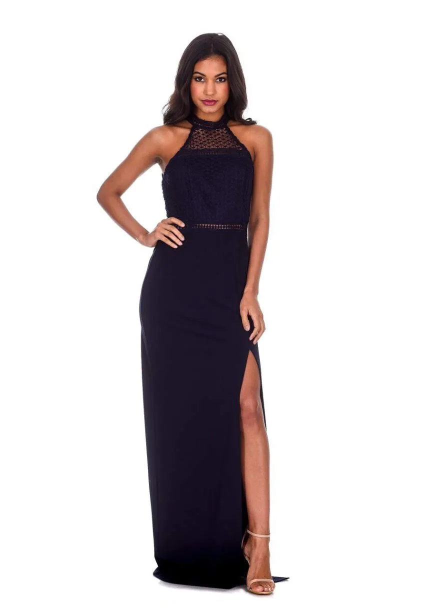 Navy Crochet Top High Neck Maxi Dress sold by AX Paris