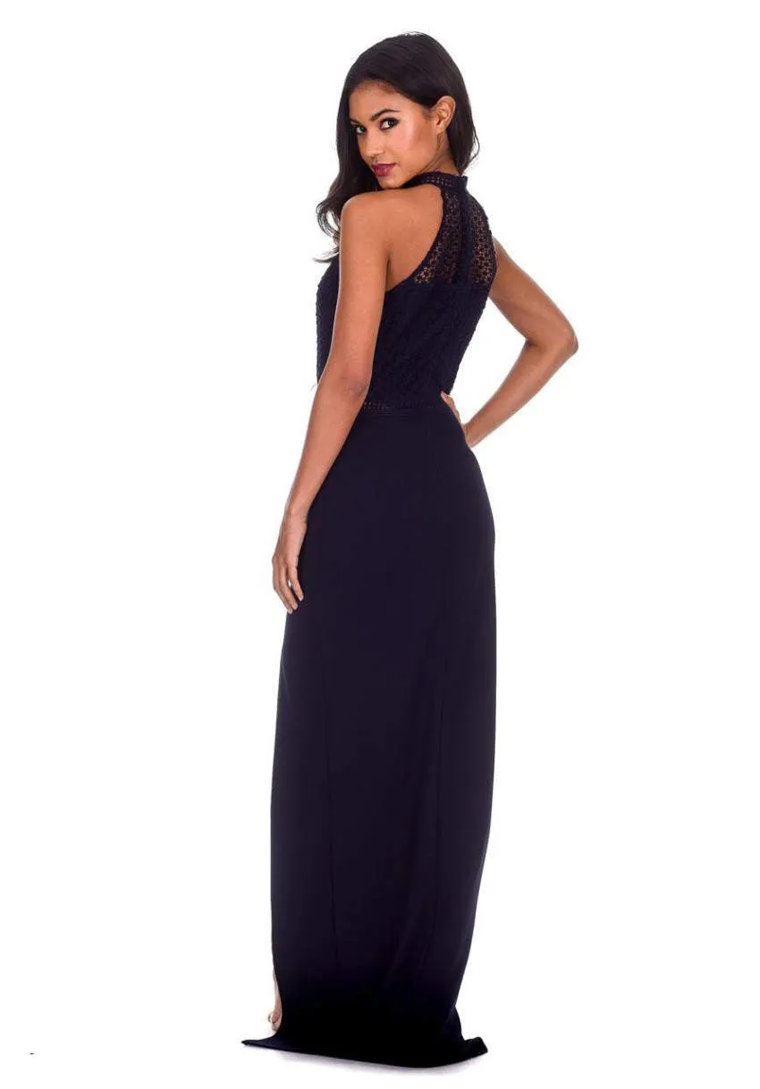 Navy Crochet Top High Neck Maxi Dress sold by AX Paris product image thumbnail 3