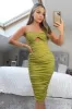 Lime Ruched Cut Out Front Midi Bodycon Dress sold by AX Paris