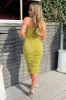 Lime Ruched Cut Out Front Midi Bodycon Dress sold by AX Paris