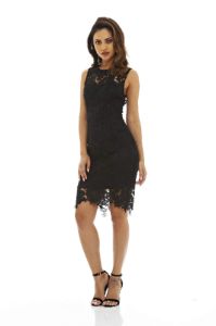 Black Crochet Lace Dress with Sleeveless Detail sold by AX Paris