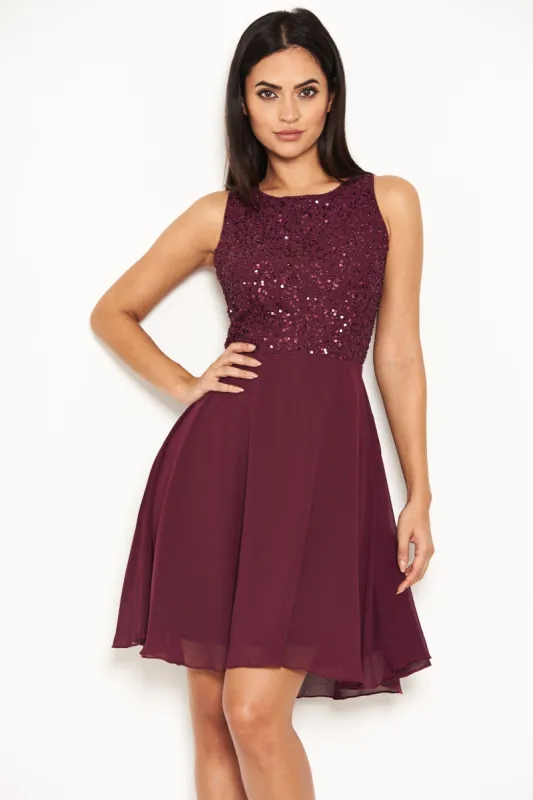 Plum Embellished Skater Dress sold by AX Paris