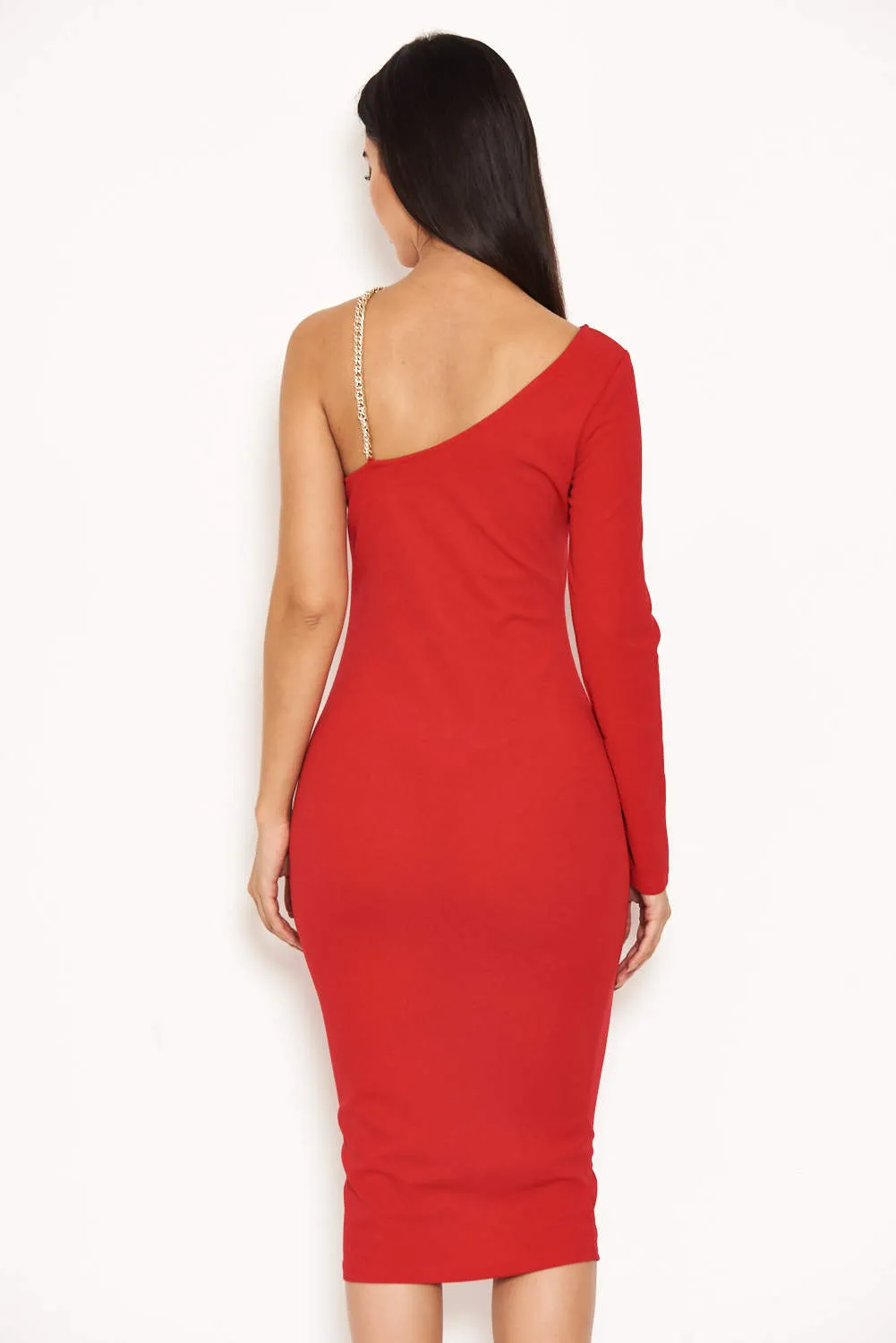 Red One Shoulder Dress With Chain Detail sold by AX Paris product image thumbnail 3