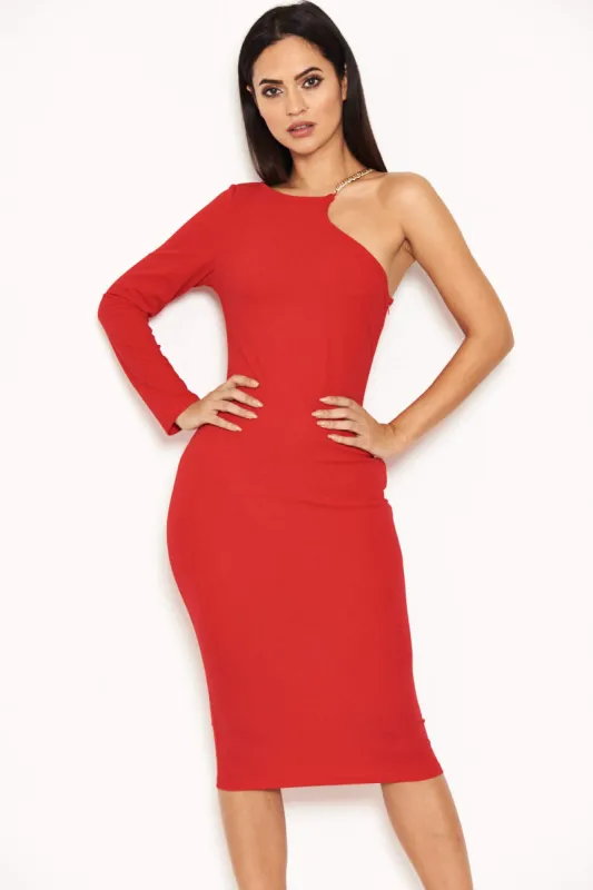 Red One Shoulder Dress With Chain Detail sold by AX Paris