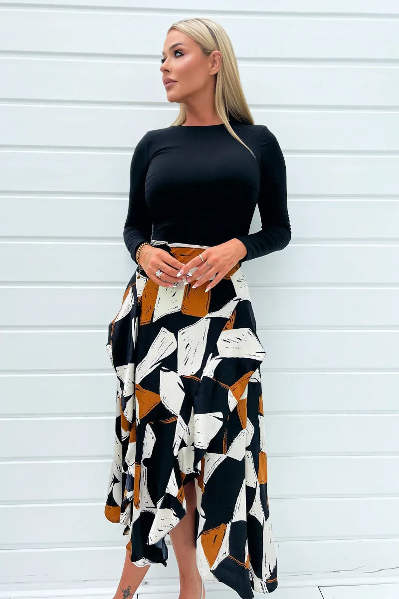 Multi Geometric Print 2 in 1 Long Sleeve Double Frill Split Midi Dress sold by AX Paris product image thumbnail 3