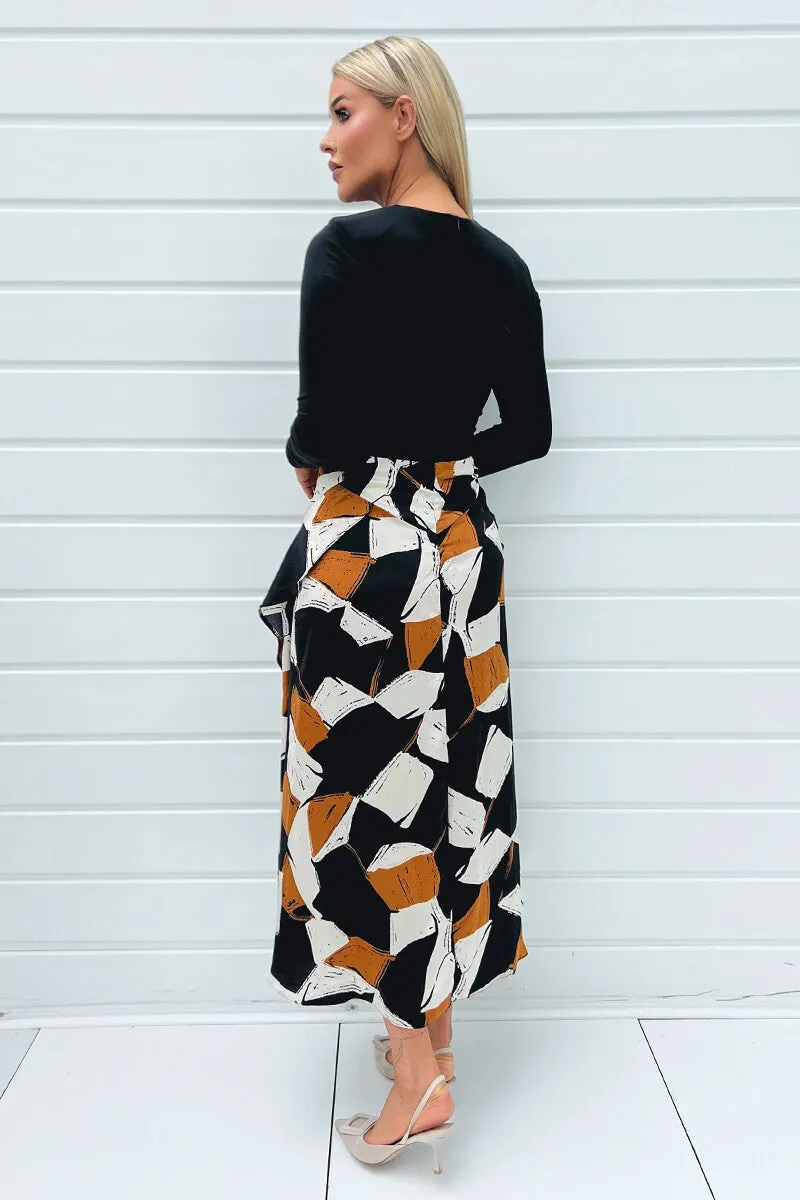 Multi Geometric Print 2 in 1 Long Sleeve Double Frill Split Midi Dress sold by AX Paris product image thumbnail 4