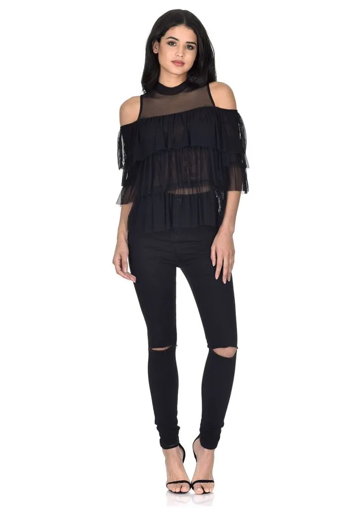 Black Frill Detail Sheer Top sold by AX Paris product image thumbnail 2