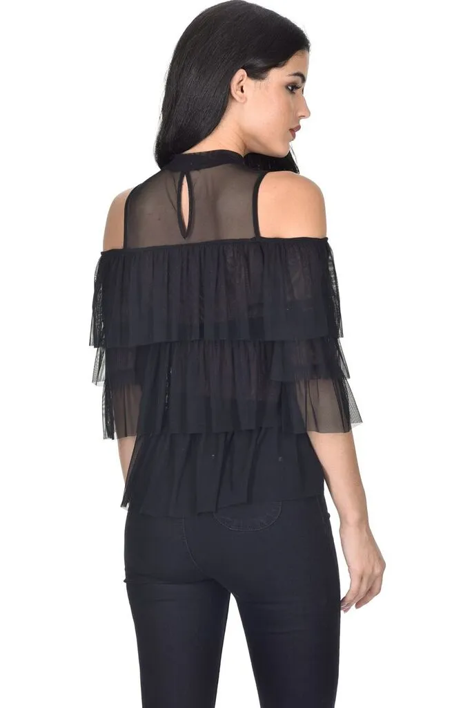 Black Frill Detail Sheer Top sold by AX Paris product image thumbnail 3