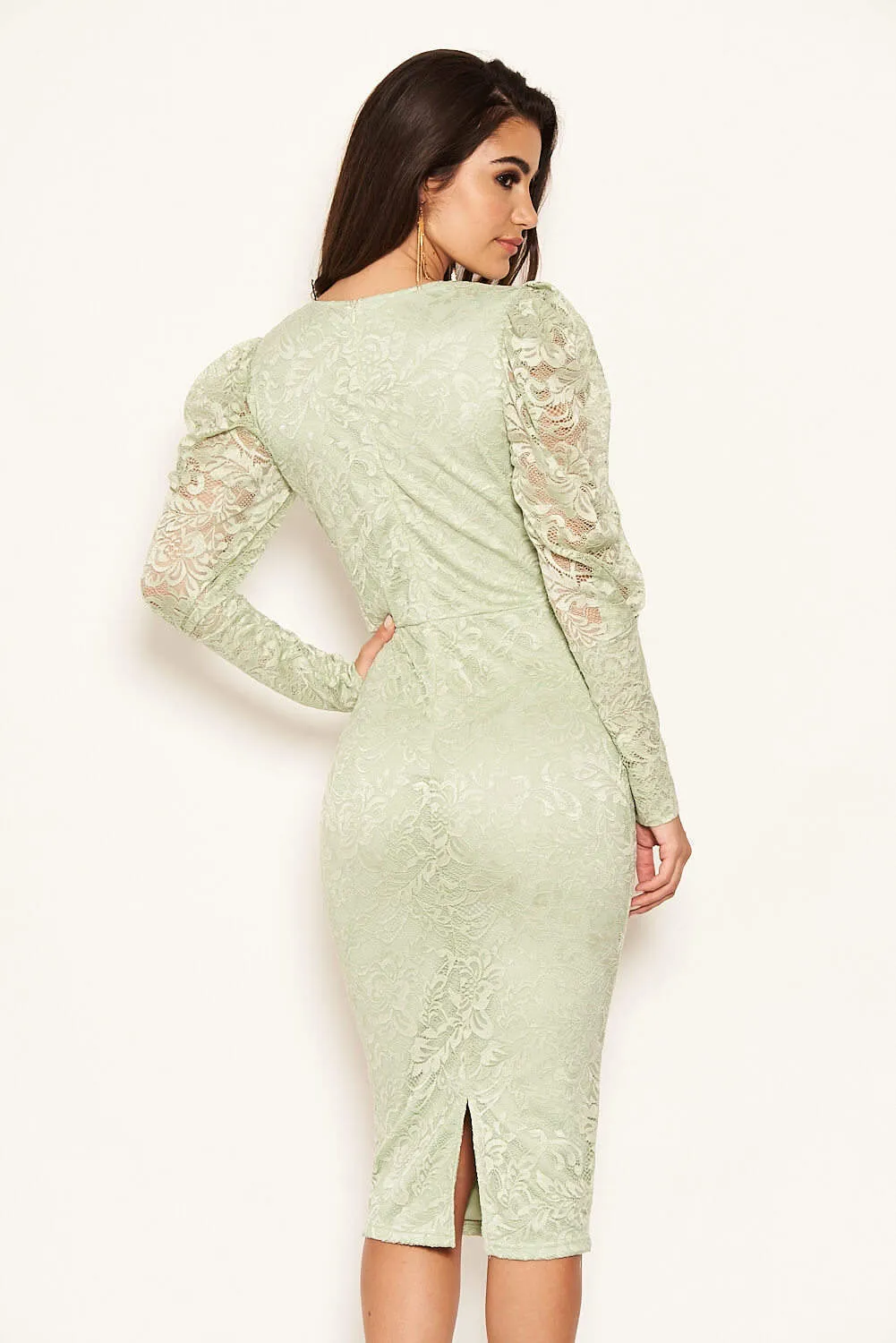 Sage Lace Puff Sleeve Midi Dress sold by AX Paris product image thumbnail 4