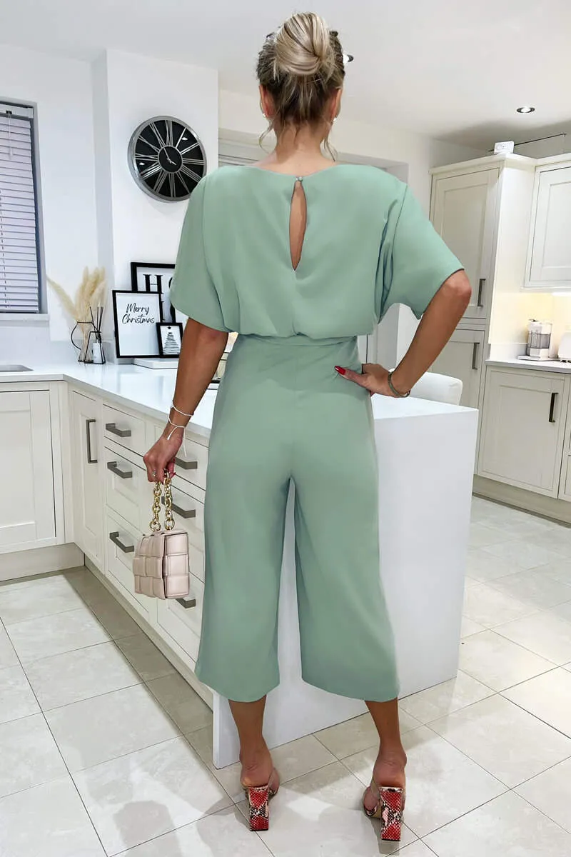 Duck Egg Tie Waist Short Sleeve Culotte Jumpsuit sold by AX Paris product image thumbnail 4