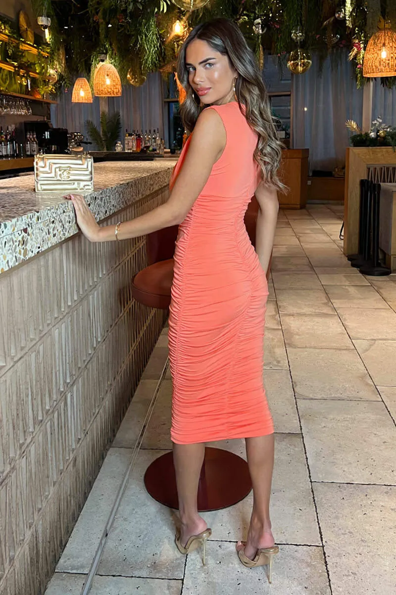 Peach Ruched Bodycon Midi Dress sold by AX Paris product image thumbnail 4