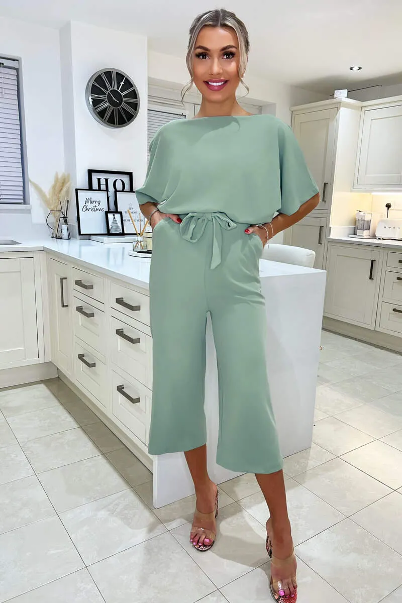 Duck Egg Tie Waist Short Sleeve Culotte Jumpsuit sold by AX Paris product image thumbnail 2