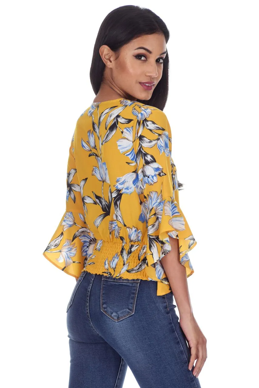 Yellow Floral Top With Flared Sleeves sold by AX Paris product image thumbnail 3