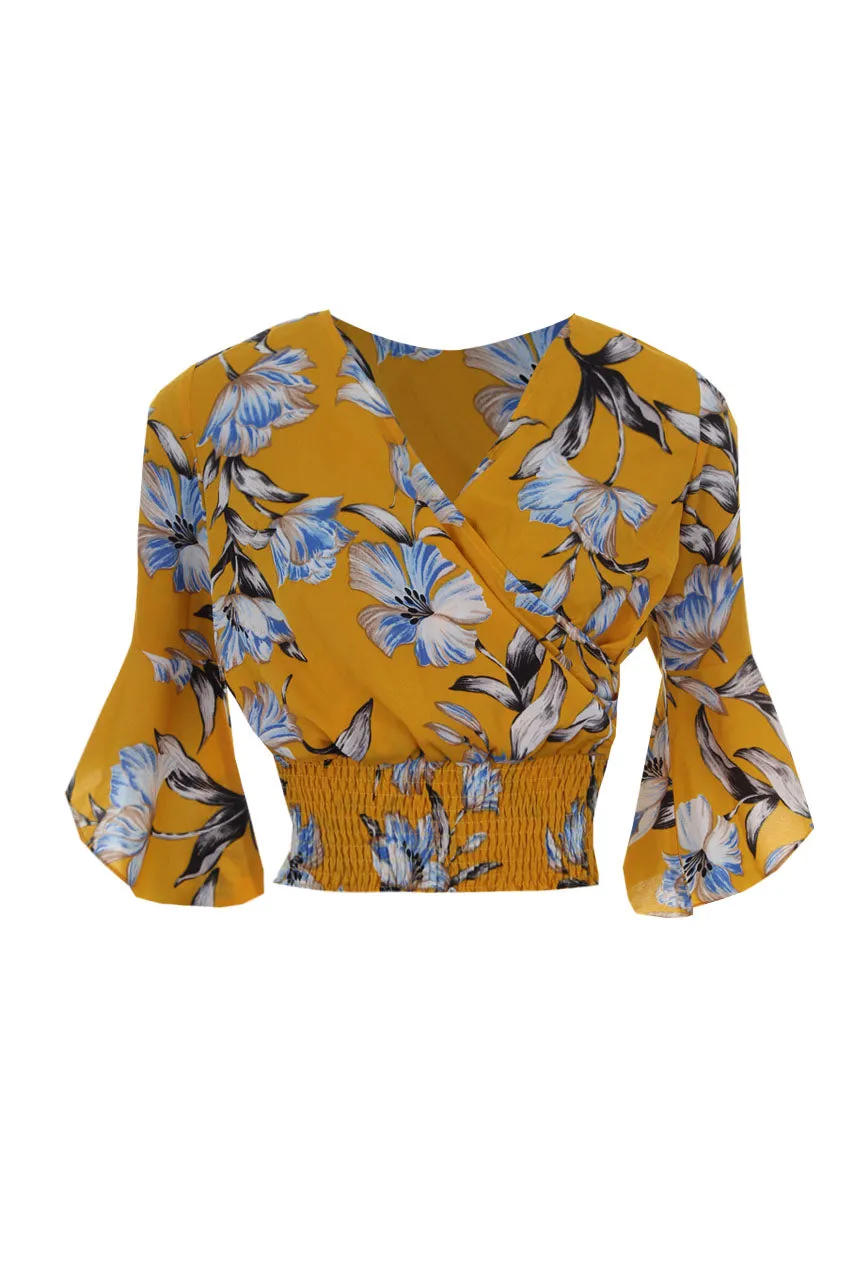 Yellow Floral Top With Flared Sleeves sold by AX Paris product image thumbnail 4