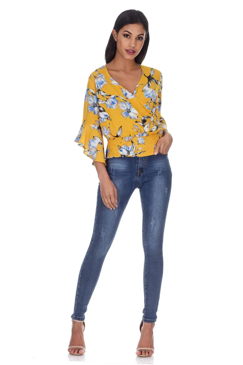 Yellow Floral Top With Flared Sleeves sold by AX Paris product image thumbnail 2
