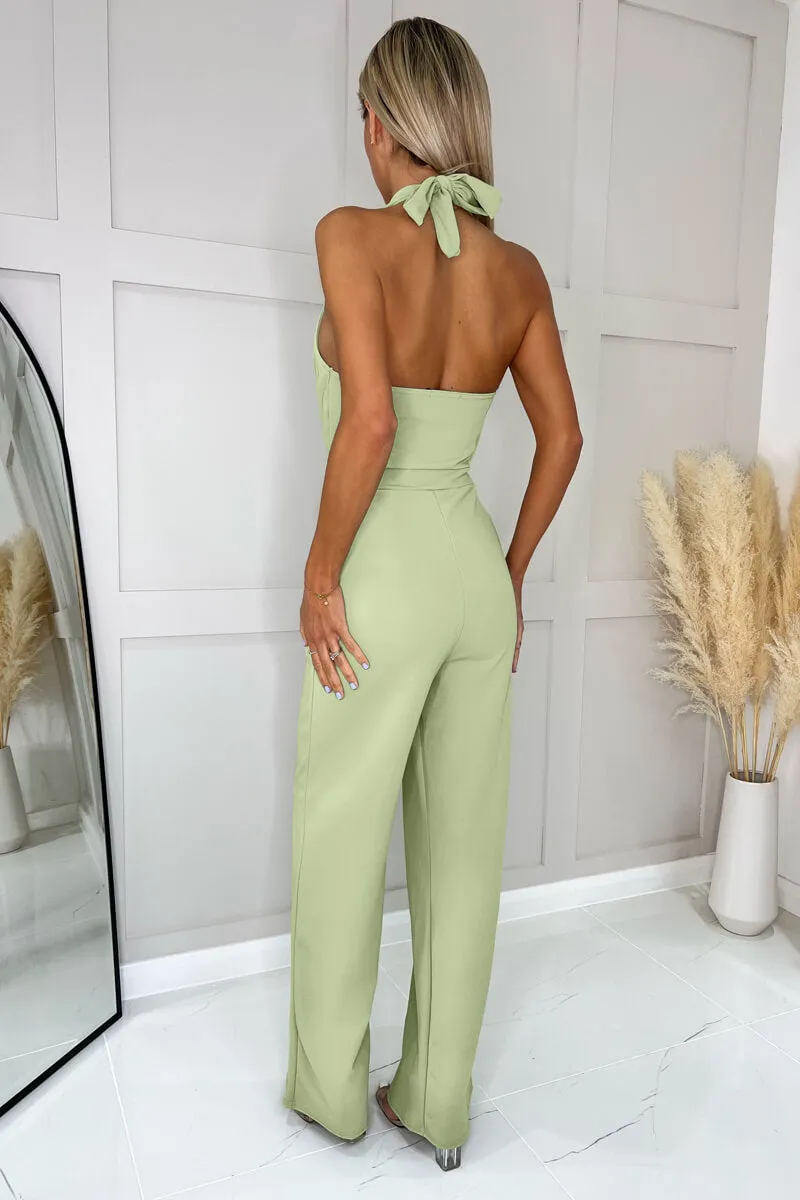 Sage Halter Tie Neck Belted Jumpsuit sold by AX Paris product image thumbnail 4
