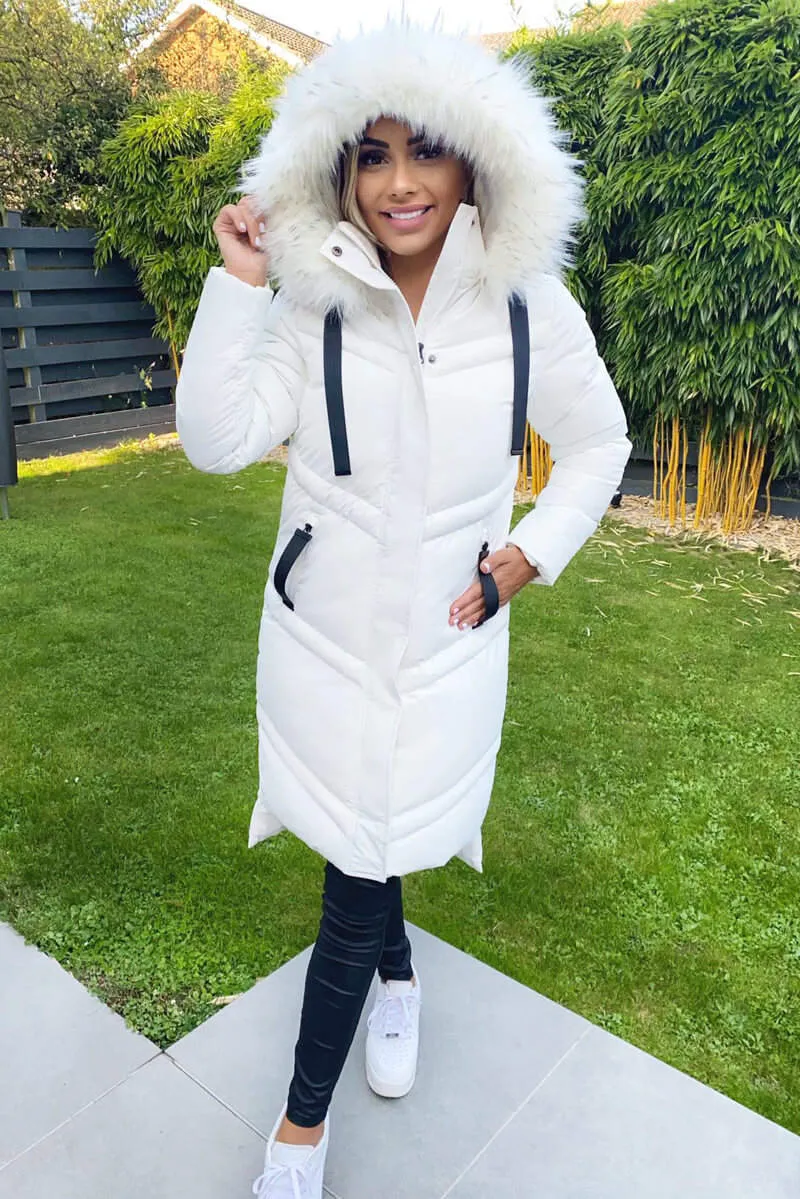 Cream Padded Longline Puffer Coat sold by AX Paris product image thumbnail 3