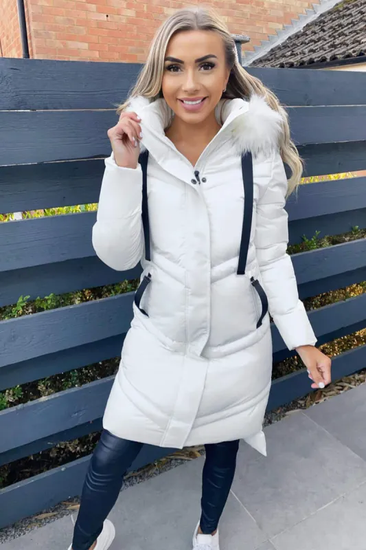 Cream Padded Longline Puffer Coat sold by AX Paris