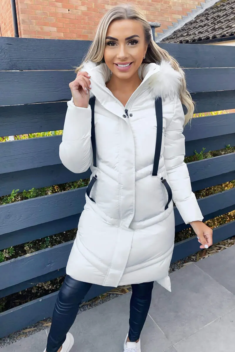 Cream Padded Longline Puffer Coat sold by AX Paris