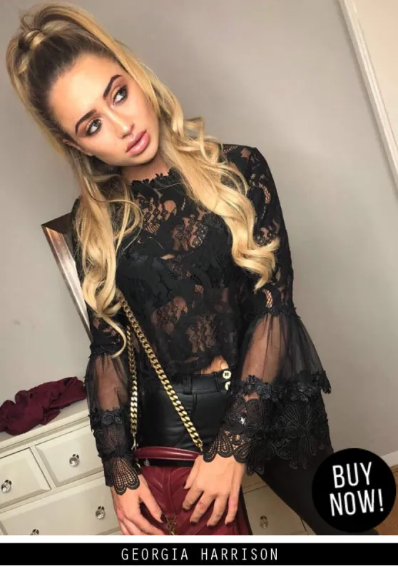 Black Sheer Lace Long Sleeve Top sold by AX Paris