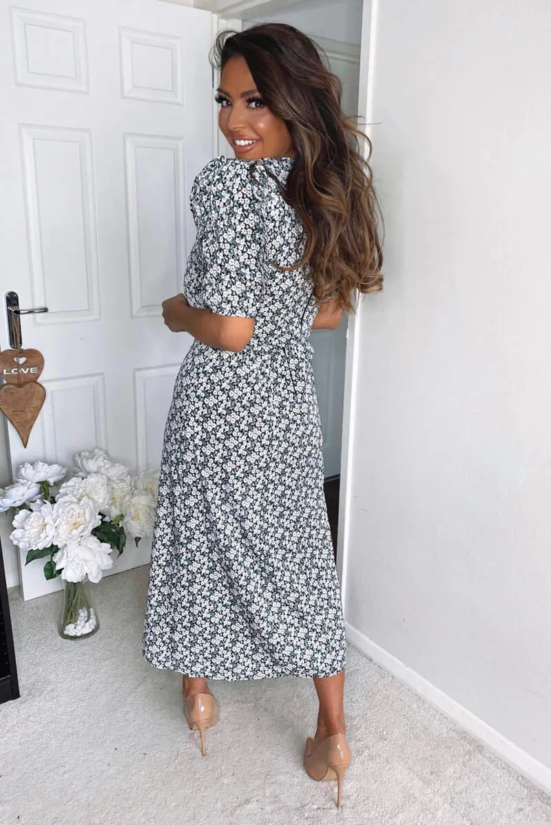 Cream Daisy Print Pleat Sleeve Midi Dress sold by AX Paris product image thumbnail 5